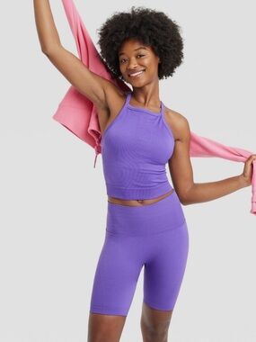 All in Motion Ribbed Purple Active Biker Shorts